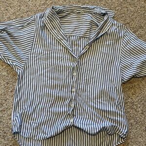 Beach Lunch Lounge Blue and White Striped Button Up Shirt, Size Small